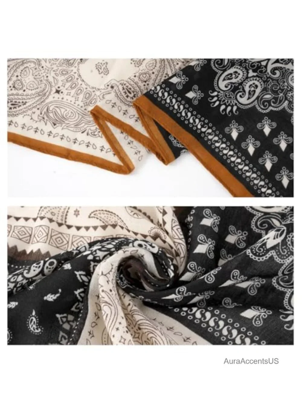 Oversized Bandana Scarf with Pearl Scarf Ring, Large Square Shawl Hair Wrap